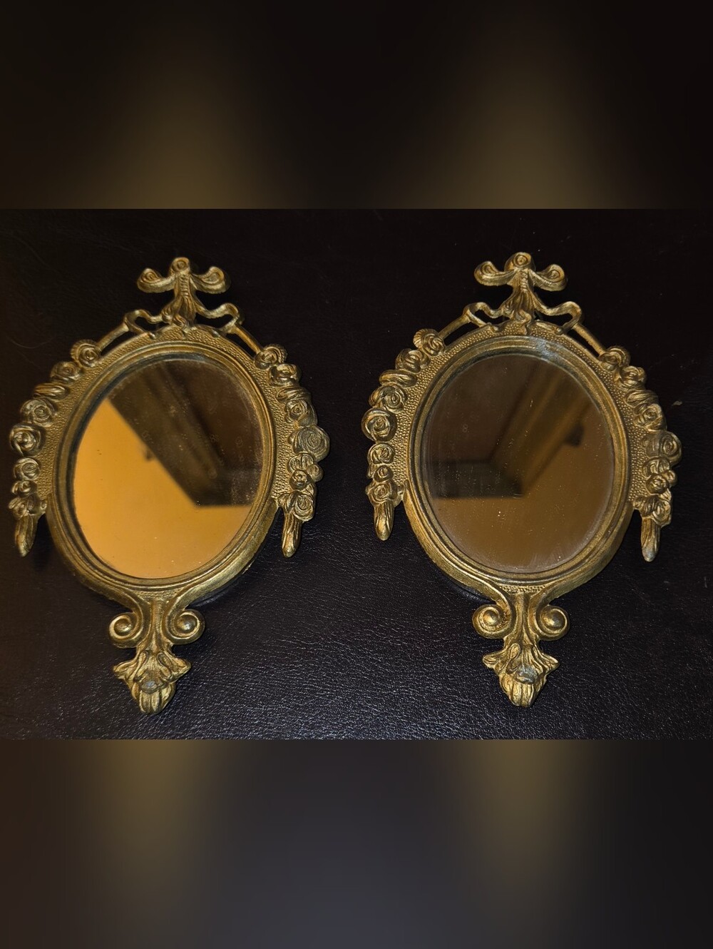 Vintage Italian Ornate Brass Wall Mirror Miniature Made in Italy -Set of 2